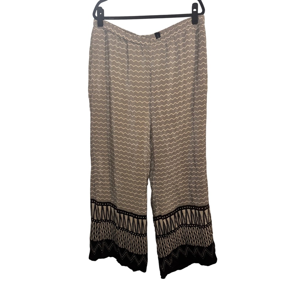 Black Label by Chicos Silk Wide Leg Pants Geometric Chevron Print Size 3 XL